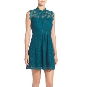 Green Mock Neck Lace Dress